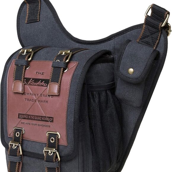 Mens Vintage Canvas Shoulder Messenger Bag Chest Leather Patchwork Messenger Bag - Picture 2 of 9